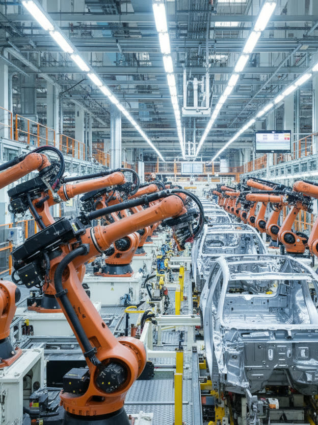 Ligne de production robotisée dans une usine automobile